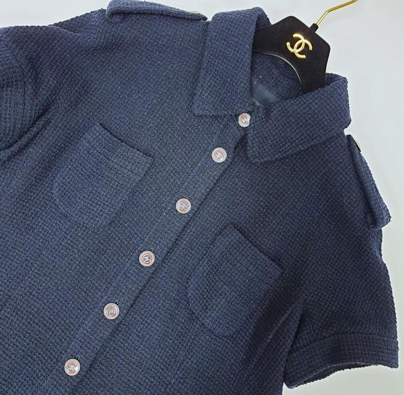 Chanel 2016 Tweed Navy Blue Dress   In Good Condition For Sale In Krakow, PL