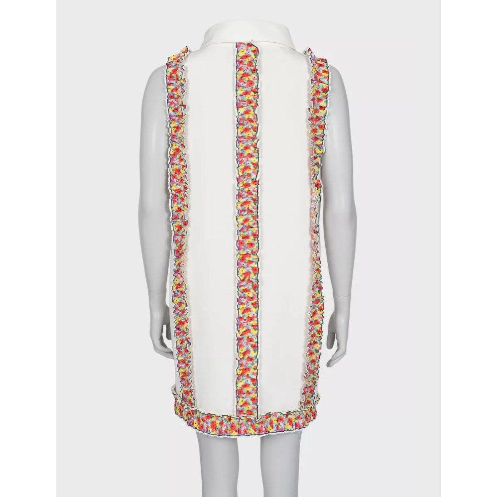 Chanel 2016 Weißes geblümtes Kleid mit Rüschen - FR40 (Grau) im Angebot