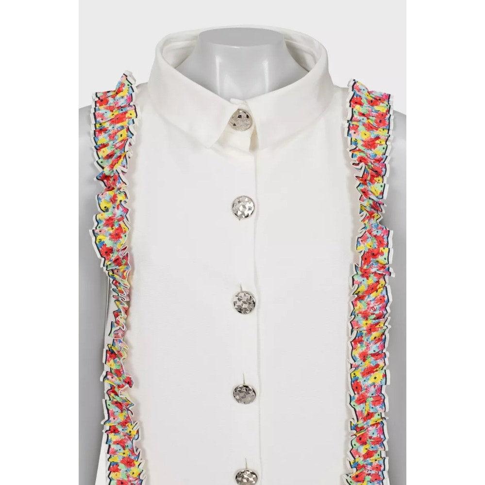 Chanel 2016 Weißes geblümtes Kleid mit Rüschen - FR40 im Zustand „Hervorragend“ im Angebot in Krakow, PL