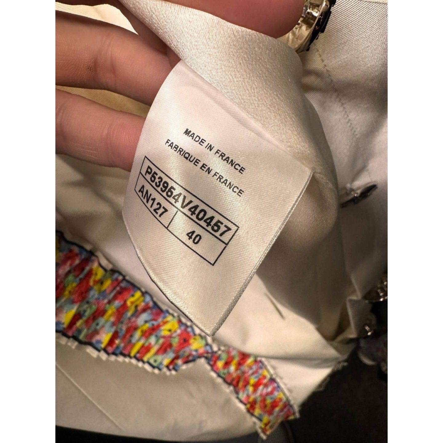 Chanel 2016 Weißes geblümtes Kleid mit Rüschen - FR40 Damen im Angebot