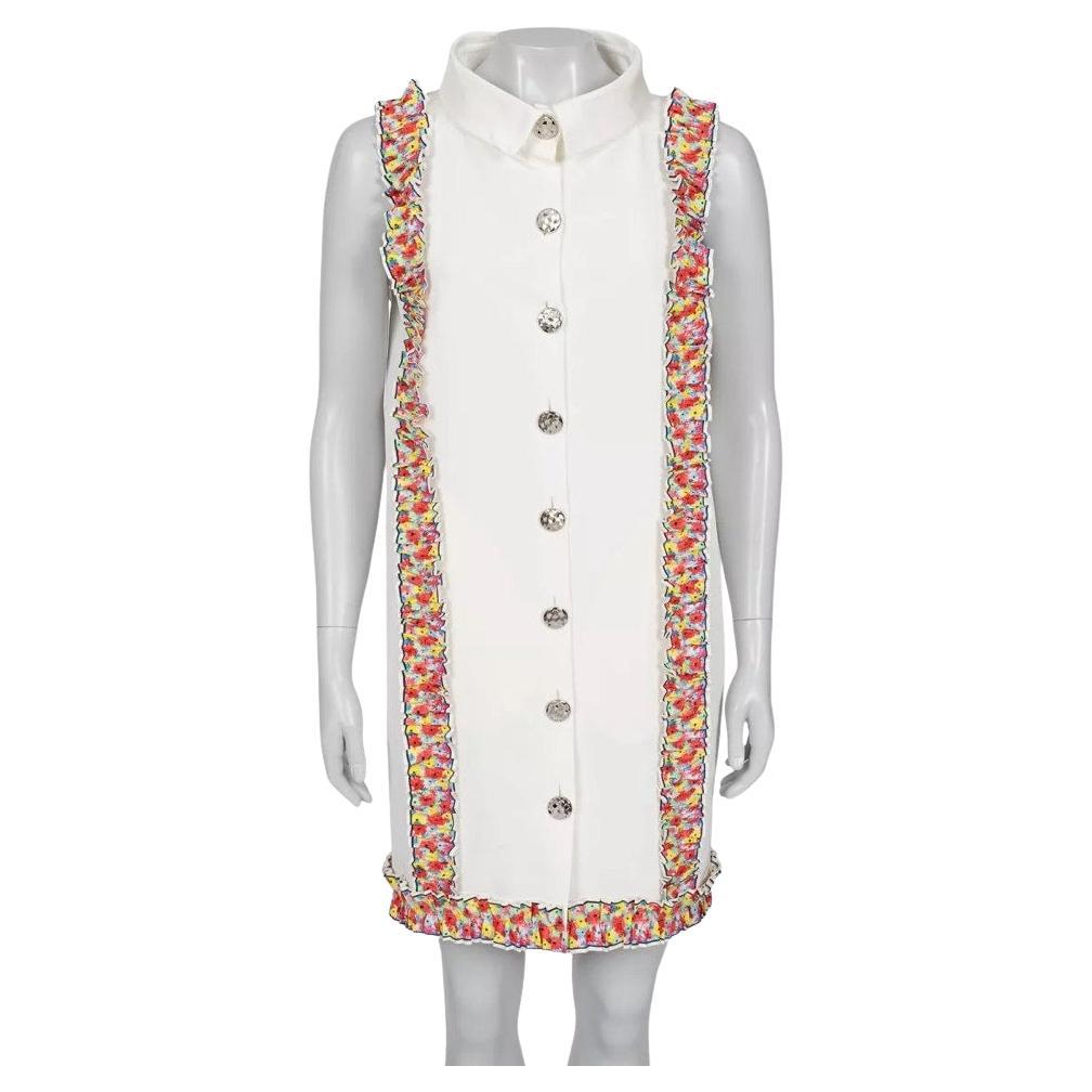 Chanel 2016 Vestido Chaqueta Volantes Floral Blanco - FR40