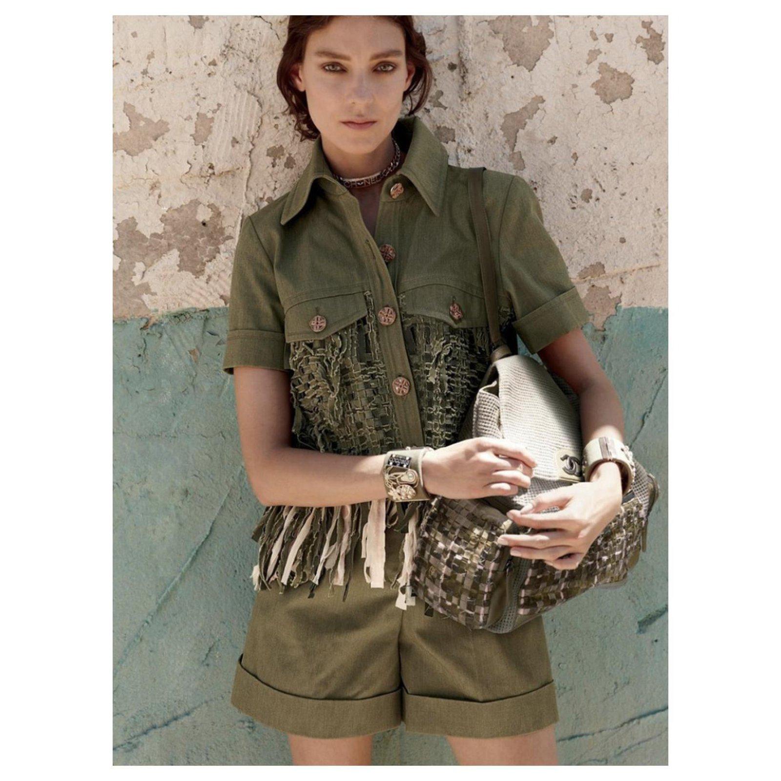 Chanel 2017 17С cruise Cuba Fringed Short Sleeve Jacket Green For Sale 7