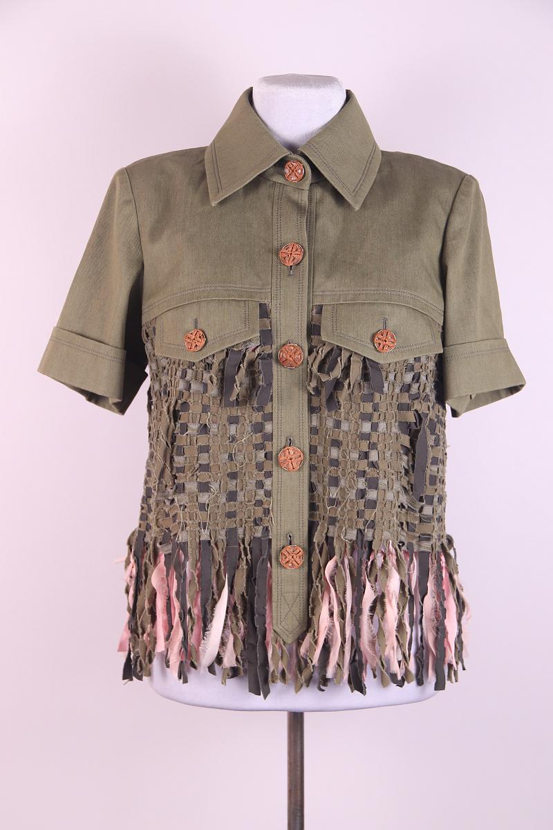 Chanel 2017 17С cruise Cuba Fringed Short Sleeve Jacket Green For Sale 1