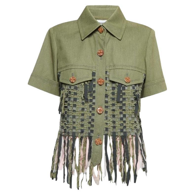 Chanel 2017 17С cruise Cuba Fringed Short Sleeve Jacket Green For Sale