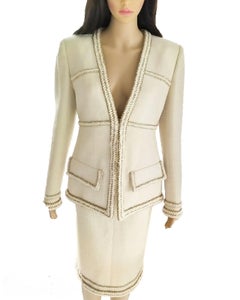 Chanel 2017 17A Ecru & Gold Métiers d'Art Tweed Jacket & Skirt Suit FR 40 US 8