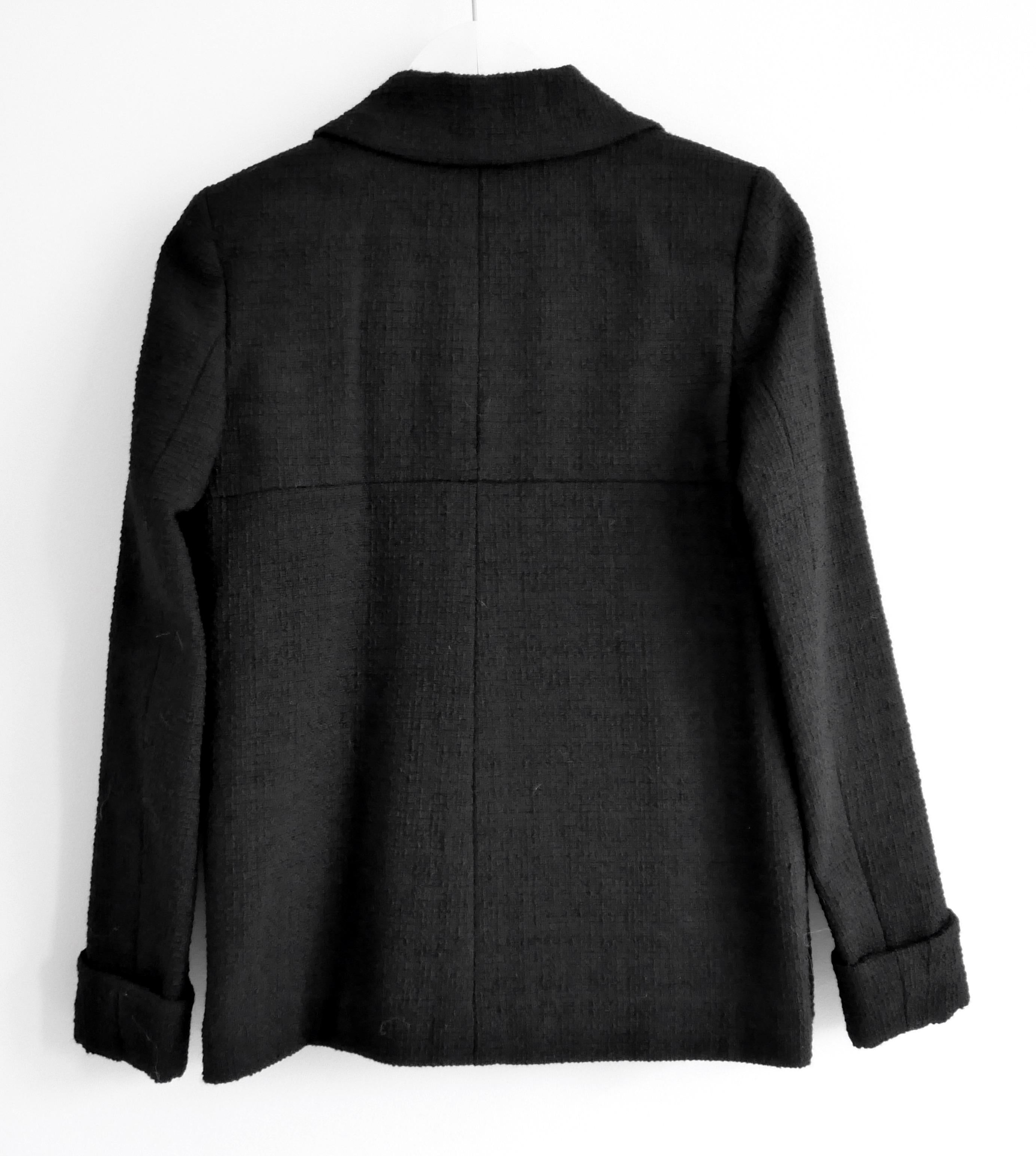 Chanel 2017 17C Black Tweed Camellia Pin Jacket For Sale 1