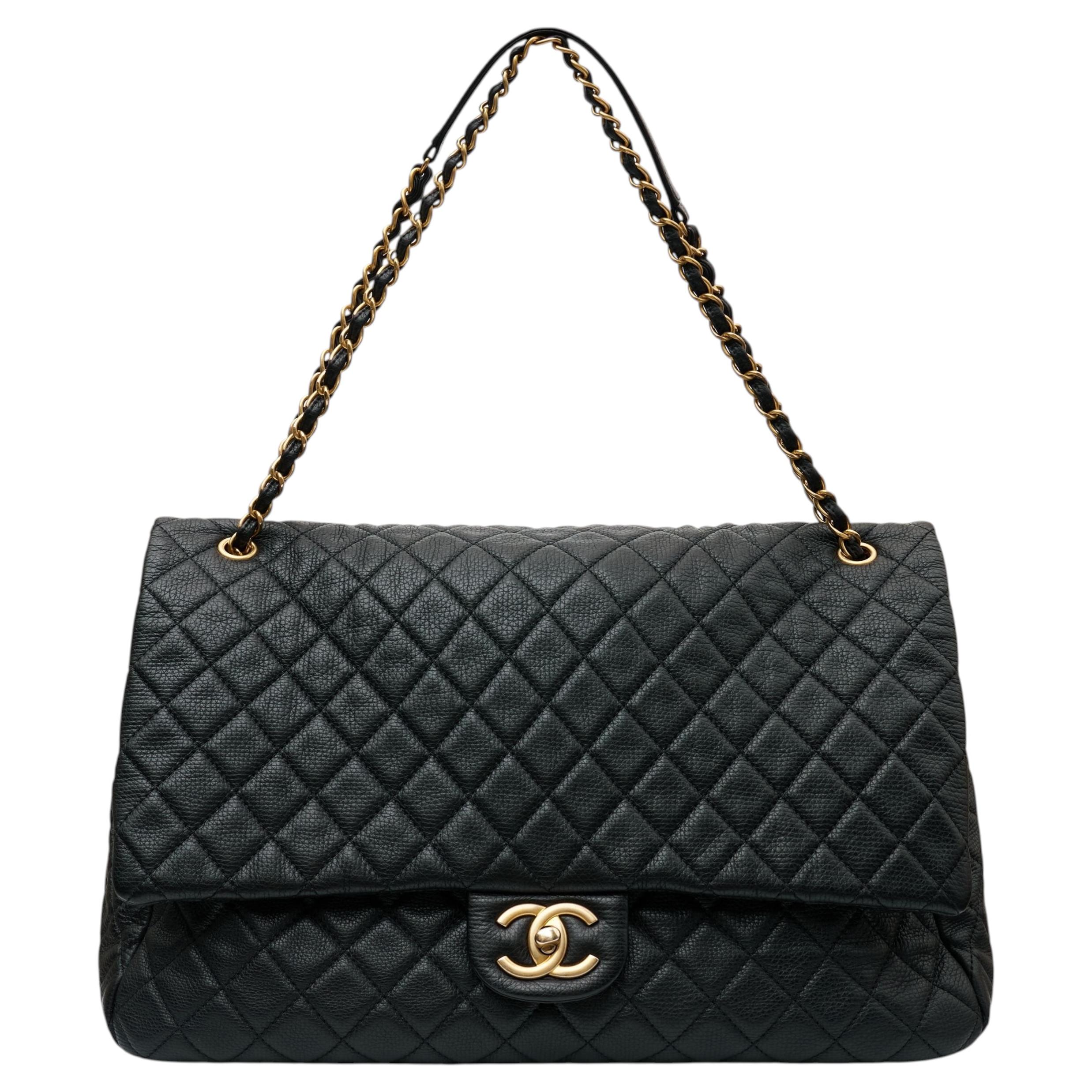 Chanel 2017-2018 XXL Airline Black Calfskin Flap Bag with Gold Chain