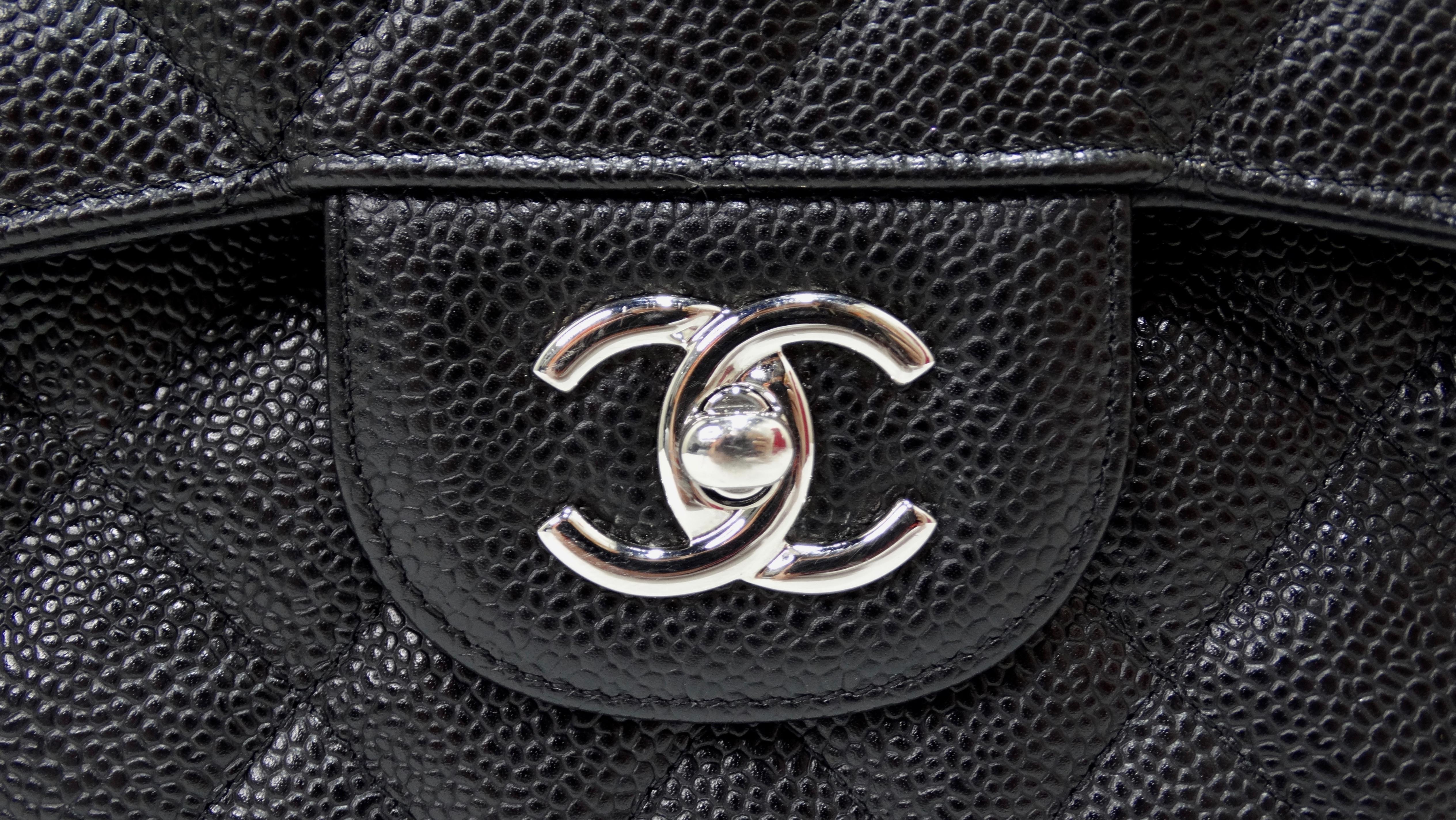 Chanel 2017/2018 Black Caviar Double Flap Jumbo Shoulder Bag In Good Condition In Scottsdale, AZ