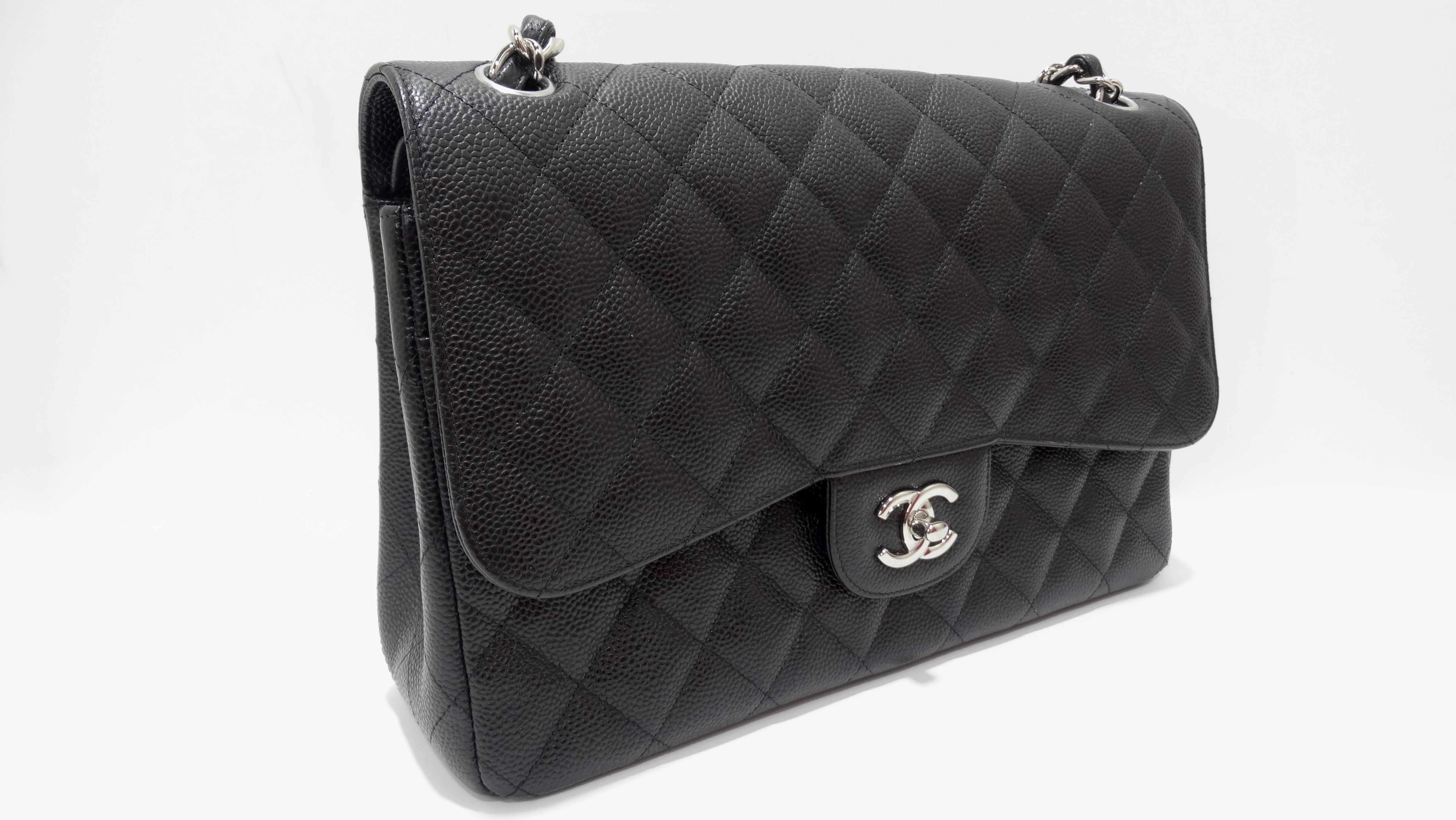 Chanel 2017/2018 Black Caviar Double Flap Jumbo Shoulder Bag 3