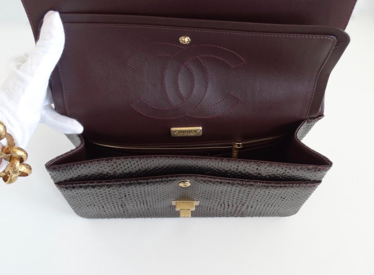 Women's or Men's Chanel 2017/2018 Iridescent Purple Python Double Flap Bag  For Sale