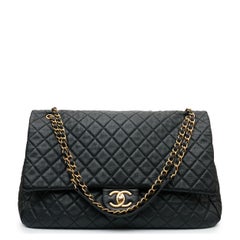 Chanel 2017-2018 XXL Airline Black Calfskin Flap Bag with Gold Chain