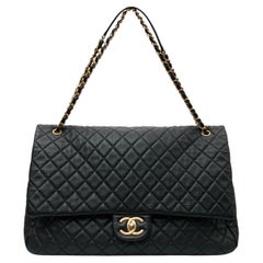Chanel 2017-2018 XXL Airline Black Calfskin Flap Bag with Gold Chain