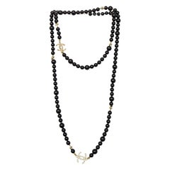 Chanel 2017 Black Beaded CC Star Necklace W/ Box & Pouch