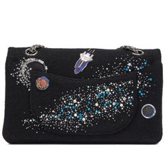 Chanel 2017 Black Space Charm Patch Tweed Space 2.55 Small Reissue Double Flap
