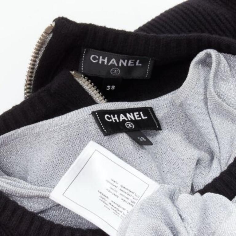 CHANEL 2017 black wool angora cut out silver lurex sweater dress FR38 M For Sale 4