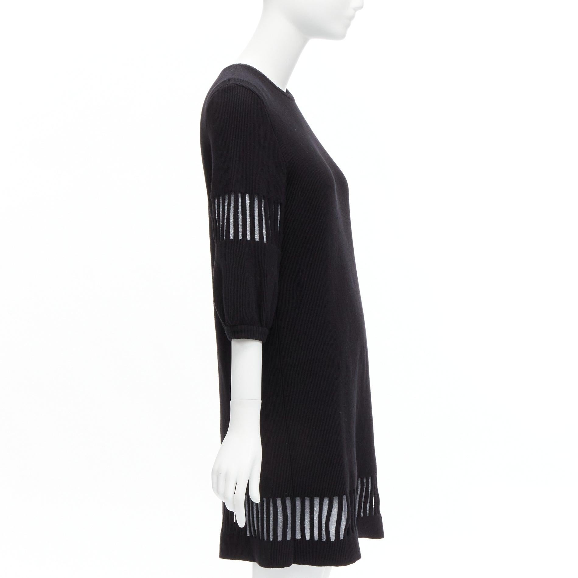 CHANEL 2017 black wool angora geometric cut out silver lurex lined sweater dress In Excellent Condition For Sale In Hong Kong, NT