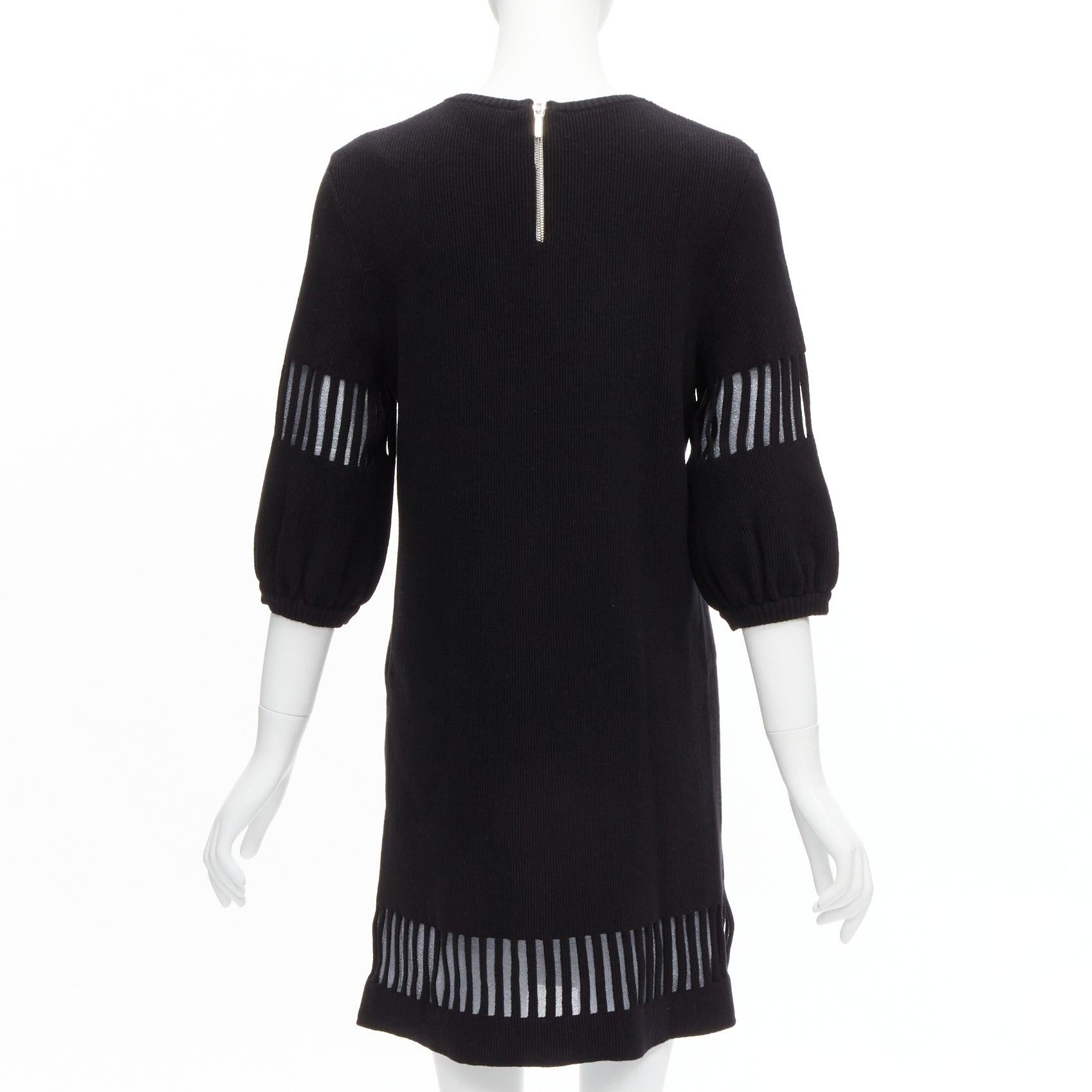 Women's CHANEL 2017 black wool angora geometric cut out silver lurex lined sweater dress For Sale