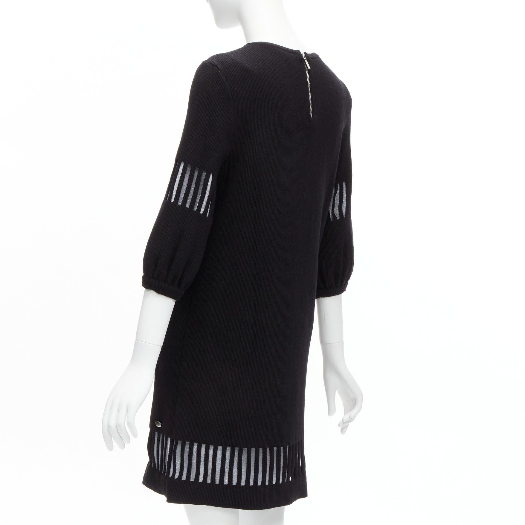 CHANEL 2017 black wool angora geometric cut out silver lurex lined sweater dress For Sale 1