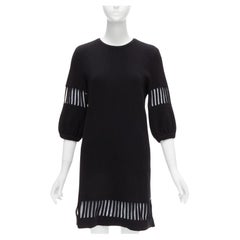 CHANEL 2017 black wool angora geometric cut out silver lurex lined sweater dress