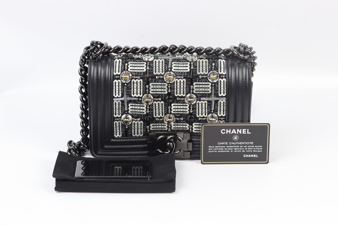 Chanel 2017 Boy Small Led Embellished Leather Shoulder Bag For Sale 5