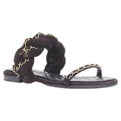 CHANEL 2017 braided suede chain CC logo open toe slip on flat sandals EU37C