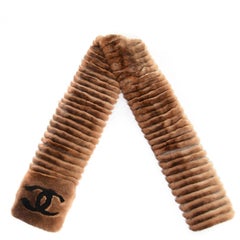 Chanel 2017 Brown Rabbit Fur Iconic CC Warm Soft Winter Stole Scarf Wrap