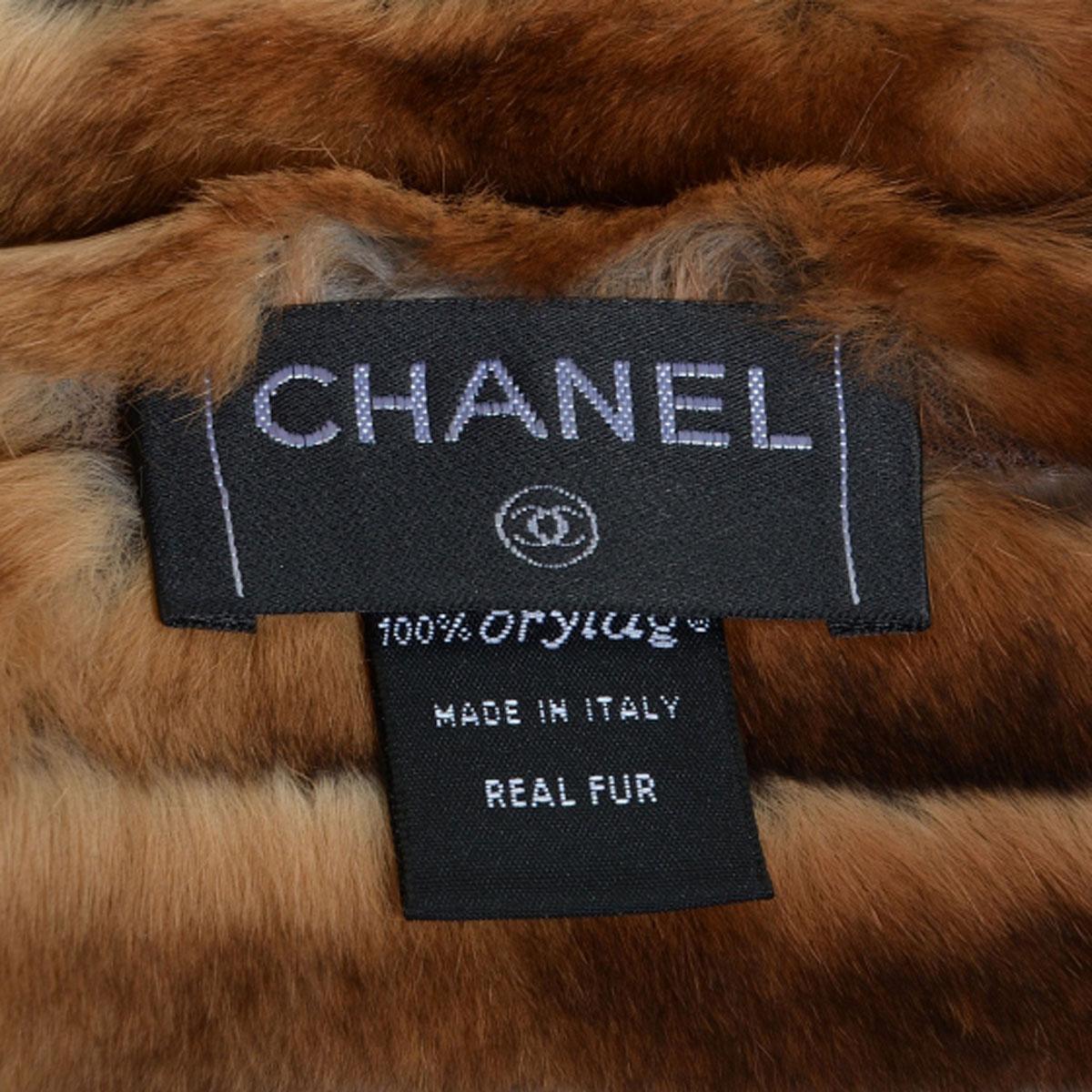Chanel 2017 Brown Rabbit Fur Iconic CC Warm Soft Winter Stole Scarf Wrap  In Excellent Condition For Sale In Miami, FL