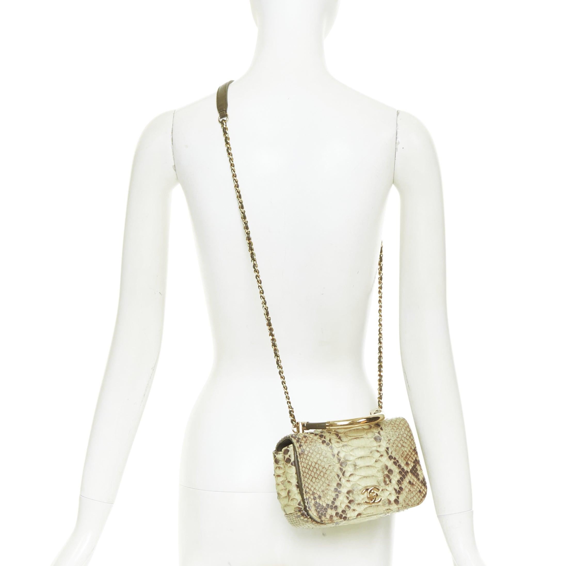 CHANEL 2017 Carry Chic leather gold tone top handle mini clip crossbody ...