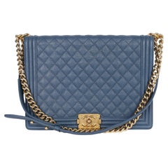 Chanel 2017 Caviar Quilted Large Boy Flap Blue Leather Shoulder Bag