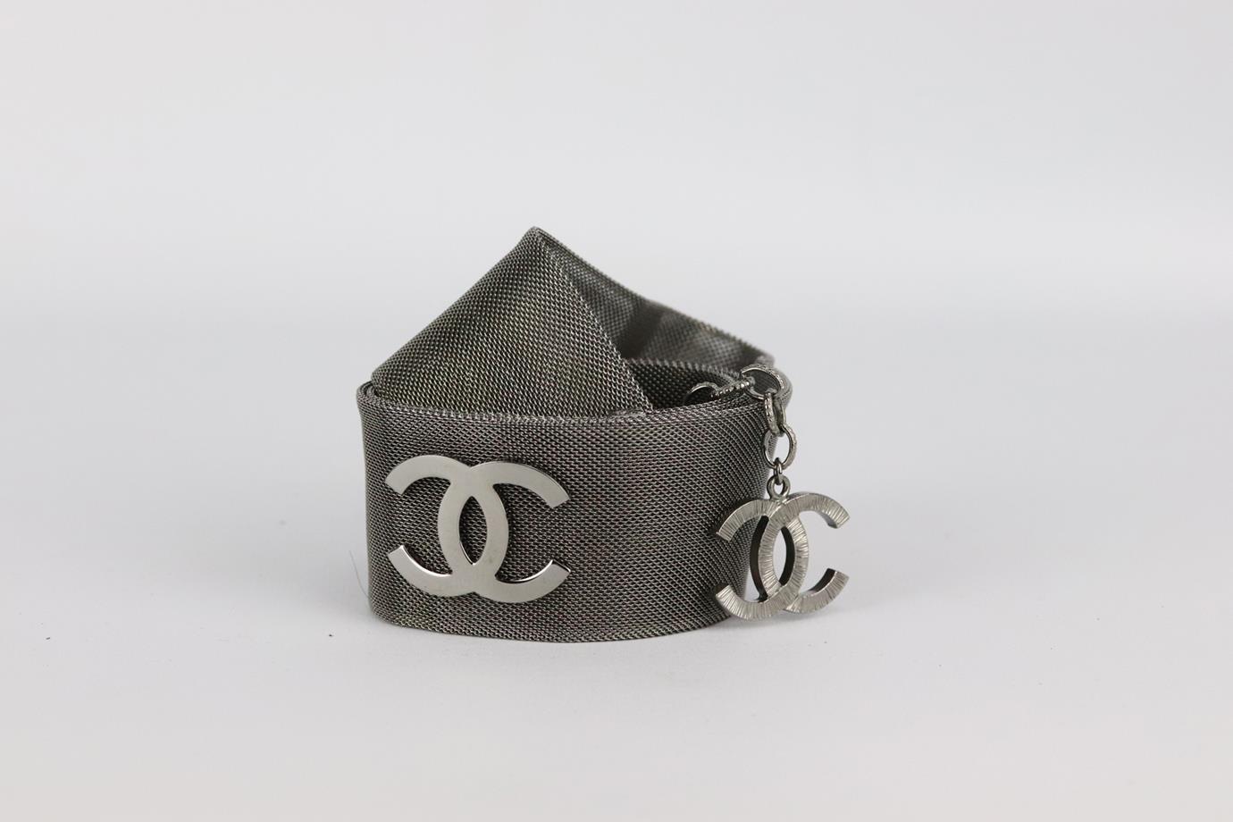 Chanel 2017 cc detailed chainmail waist belt. Silver. Lobster clasp fastening at back. Does not come with dustbag or box. Min. Length: 29 in. Max. Length: 34 in. Width: 1.6 in. Very good condition - No sign of wear; see pictures.