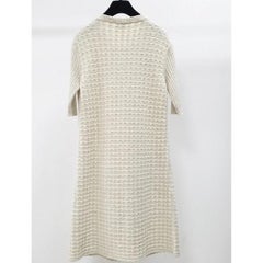CHANEL 2017 Creme & Gold Viskose Lurex Knit Dress - Size 38