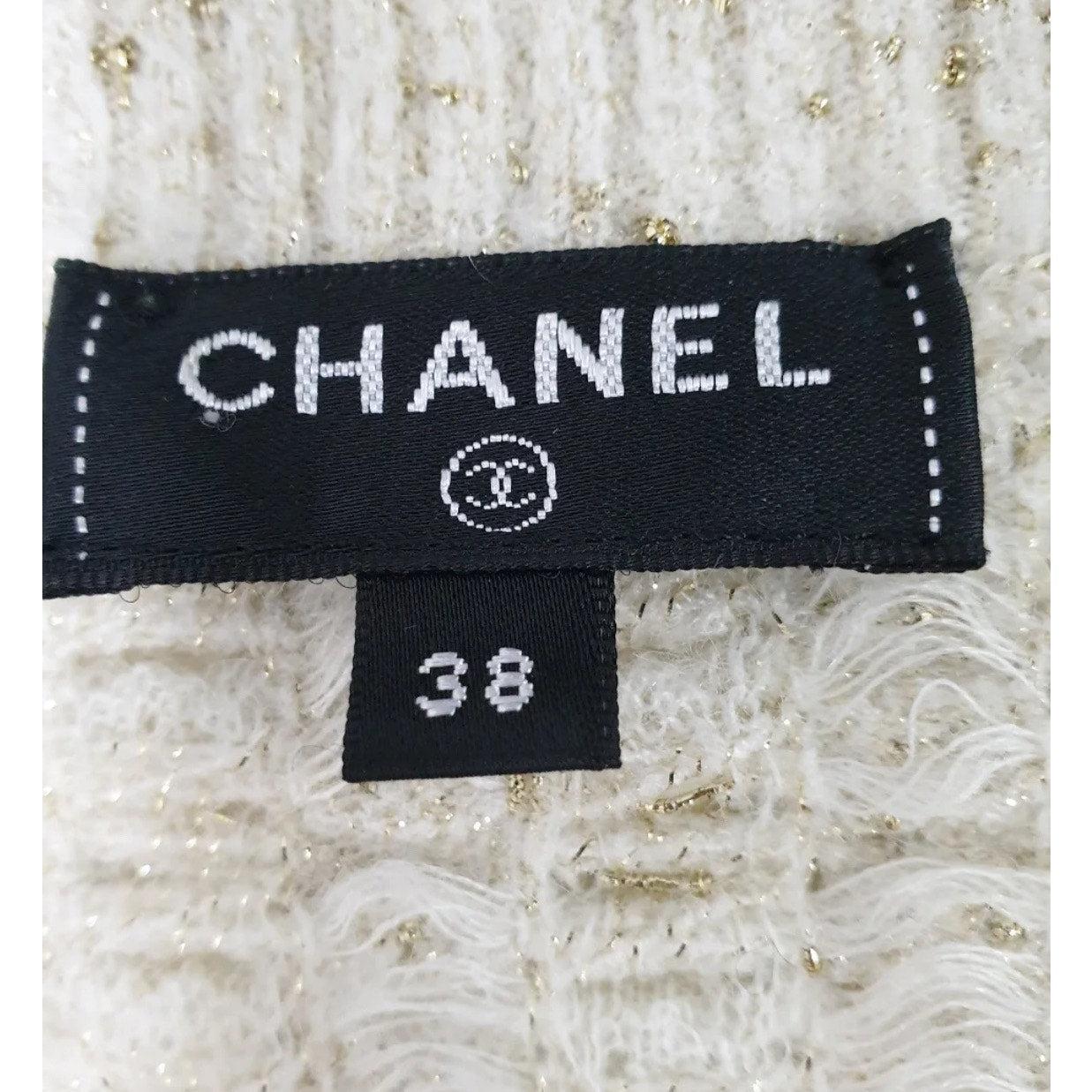 Or Chanel 2017 - Top en maille lurex viskose crème et or - Taille 38 en vente