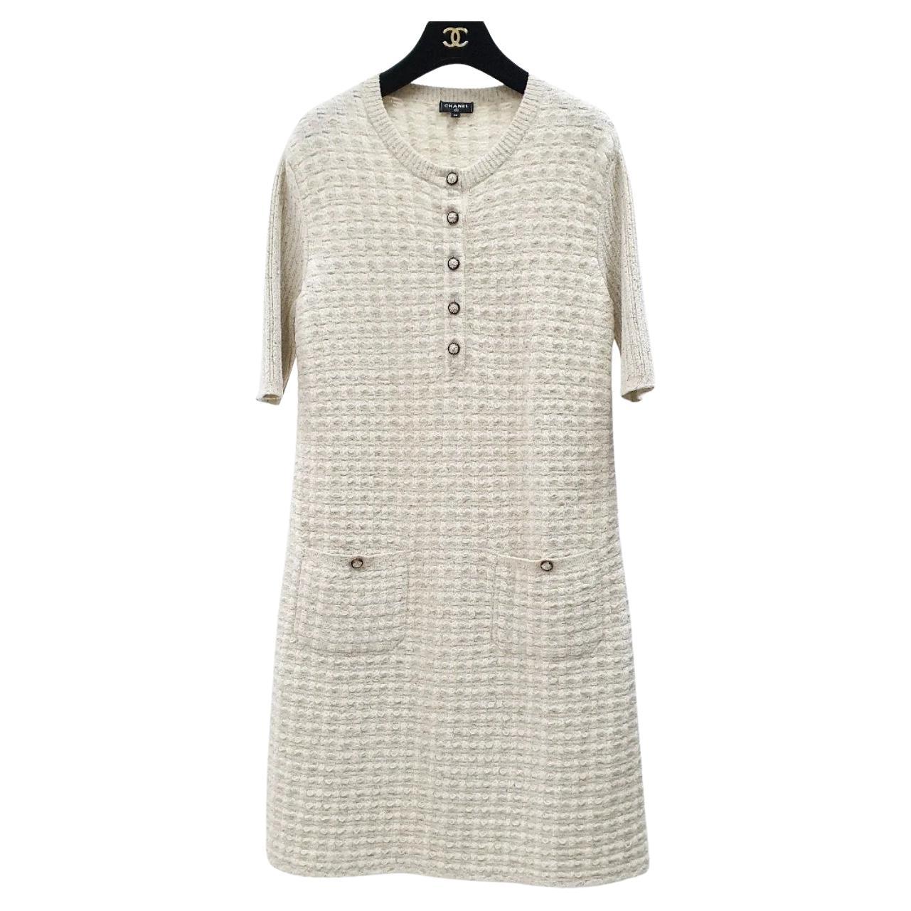 CHANEL 2017 Creme & Gold Viskose Lurex Stricktop - Größe 38