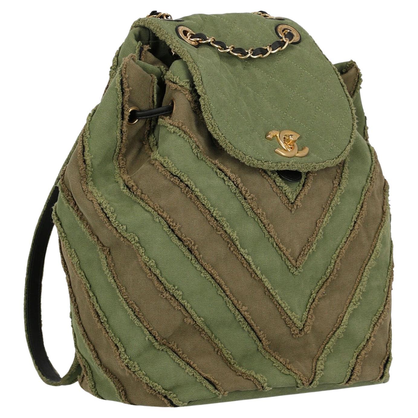 CHANEL Green Tweed Small Duma Gold Hardware Evening Shoulder Backpack Bag  For Sale at 1stDibs