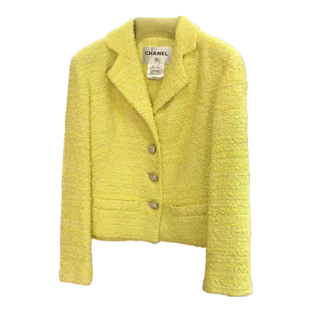 Chanel 2017 Cruise Lemon Yellow Ribbon Tweed Jacket