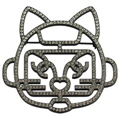 Chanel 2017 Crystal Embellished Gunmetal Tone Brooch