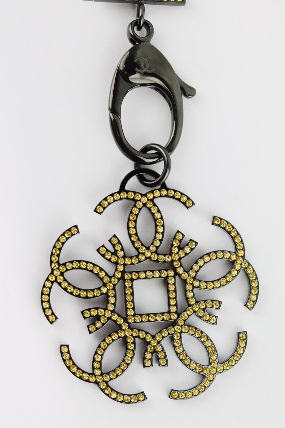 Black Chanel 2017 Crystal Embellished Medalion Ribbon Necklace