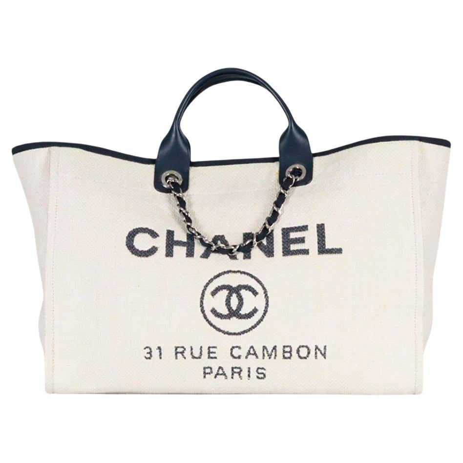 Chanel Deauville grand sac cabas en toile et cuir 2017 en vente