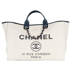 Used Chanel 2017 Deauville Large Canvas And Leather Tote Bag