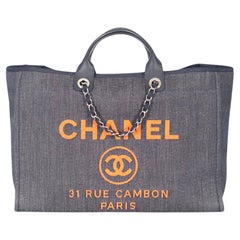 Chanel 2017 Deauville Large Canvas And Leather Tote Bag