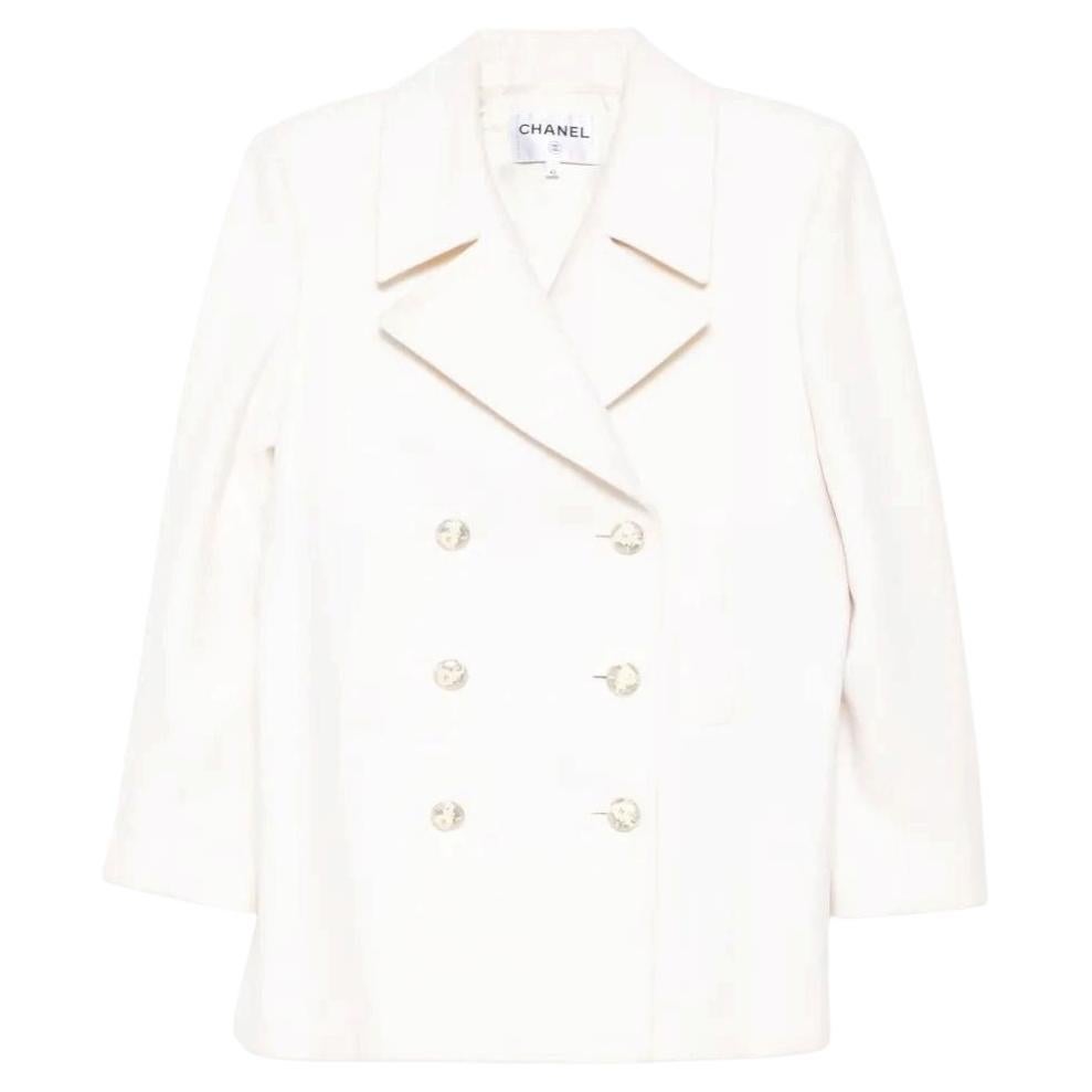 Chanel 2017 Ecru Wool and Cashmere Peacoat For Sale