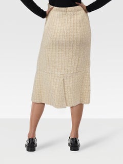 Chanel 2017 Ecru Wool Tweed Knit Midi Skirt Size S