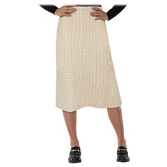 Chanel 2017 Ecru Wool Tweed Knit Midi Skirt Size S
