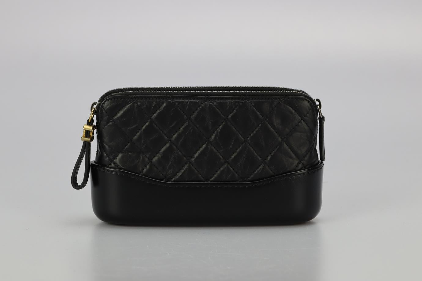 Chanel 2017 Gabrielle Clutch With Chain Quilted Leather Shoulder Bag. Black. Zip fastening - Top. Comes with - authenticity card. Does not come with - dustbag or box. Height: 4 in. Width: 6.9 in. Depth: 1.8 in. Handle drop: 17.5 in. Strap drop: 33