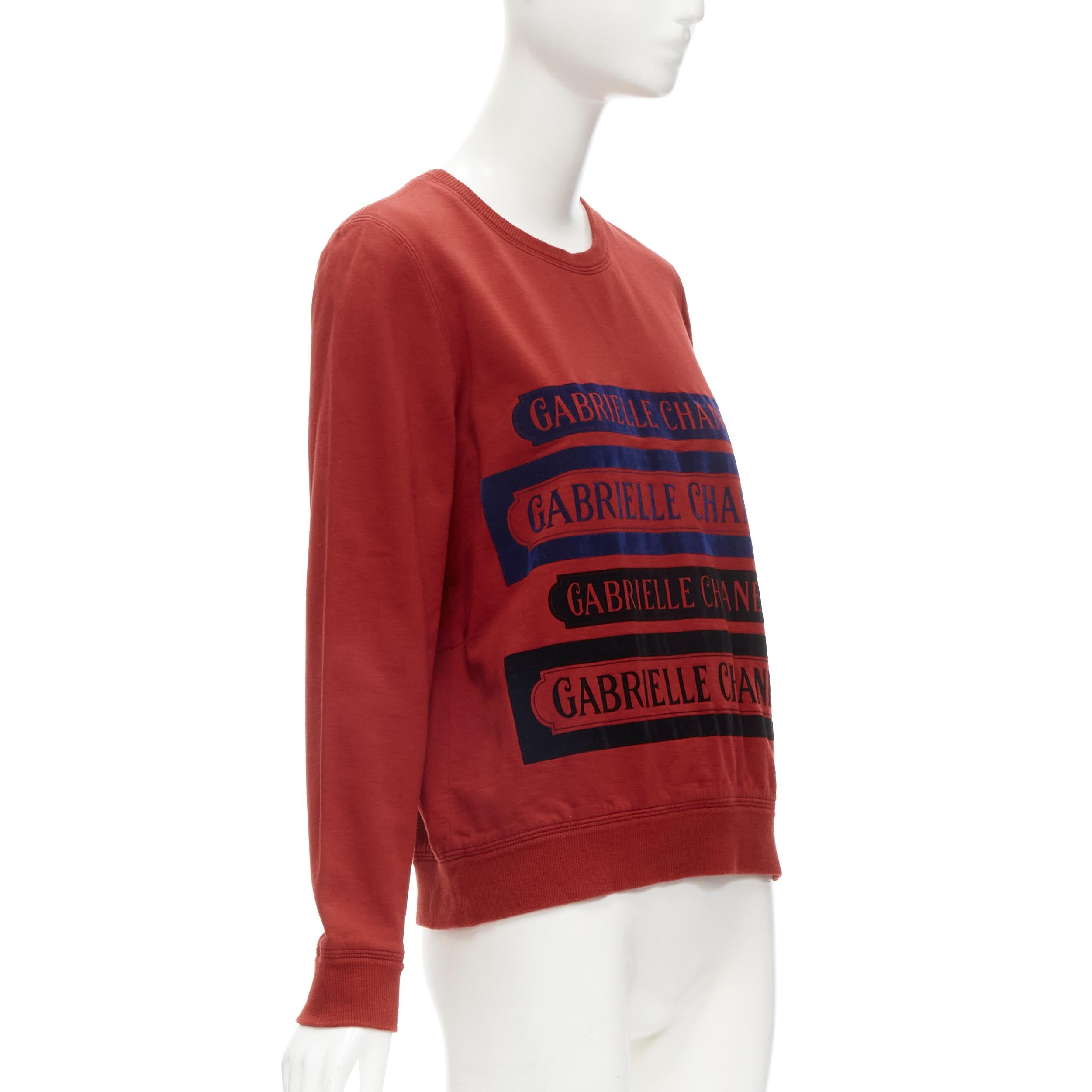 Red CHANEL 2017 Gabrielle velvet print red cotton fleece sweatshirt pullover FR40 M For Sale