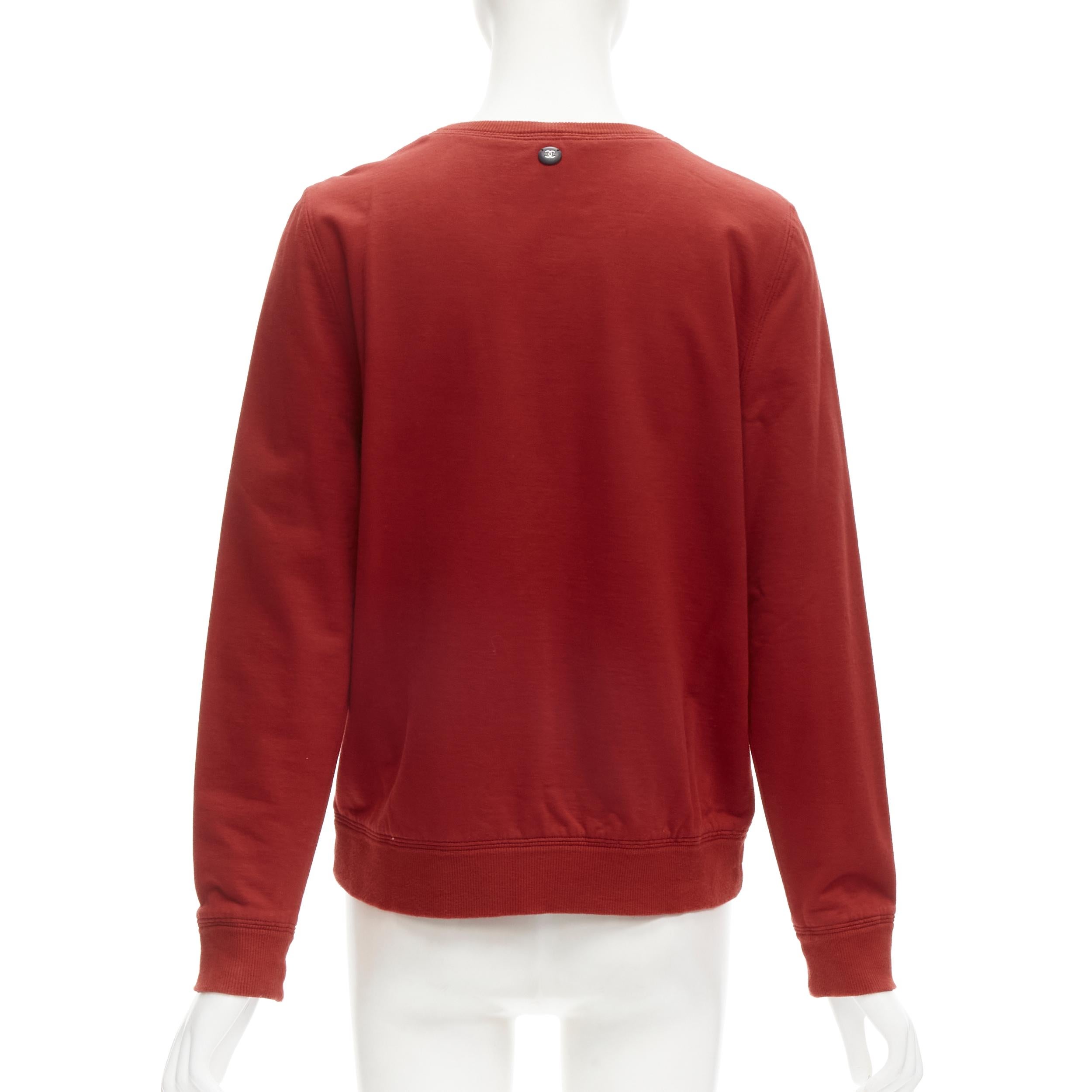 Women's CHANEL 2017 Gabrielle velvet print red cotton fleece sweatshirt pullover FR40 M For Sale