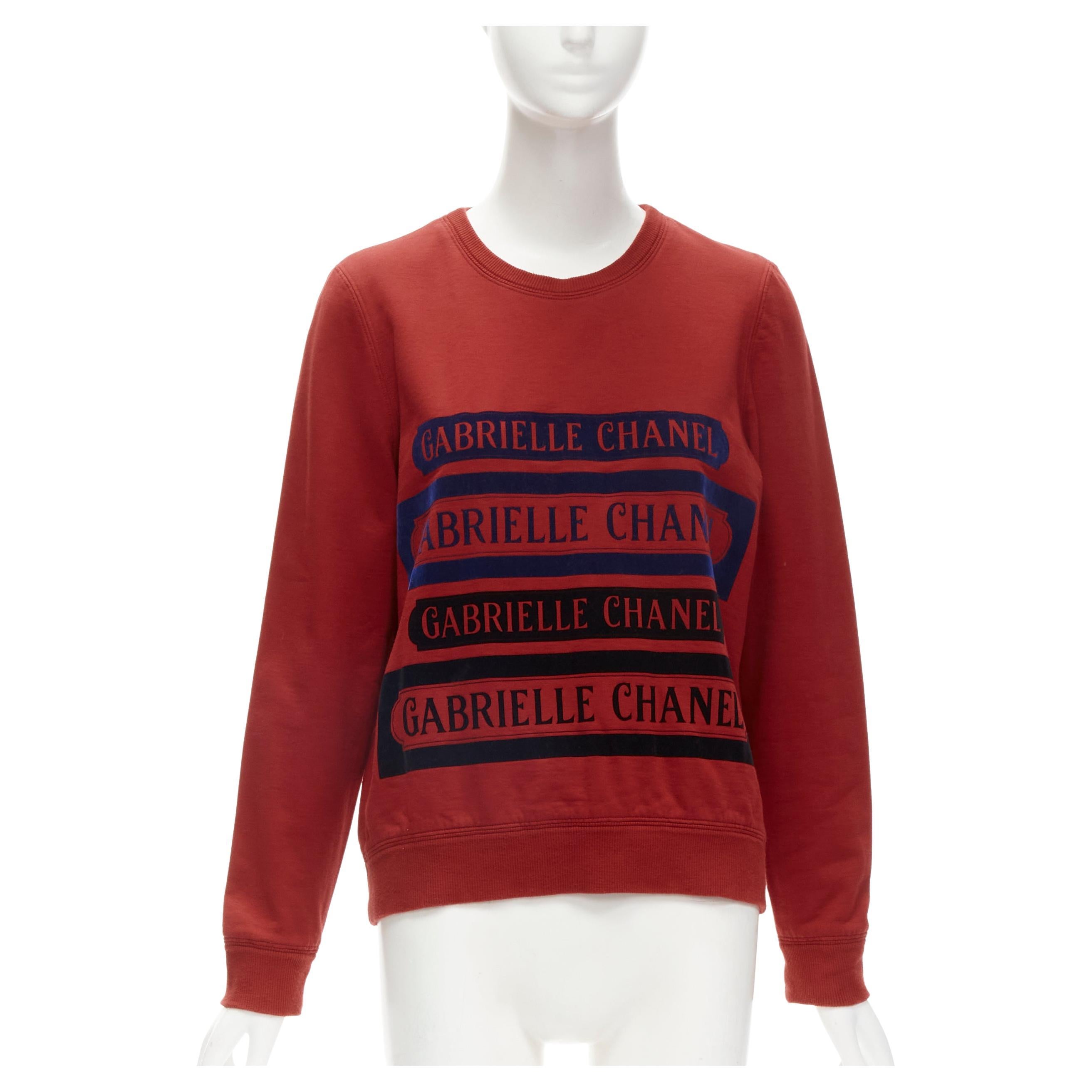 CHANEL 2017 Gabrielle velvet print red cotton fleece sweatshirt pullover FR40 M For Sale