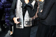 Chanel 2017 Grey Rabbit Fur Iconic CC Warm Soft Winter Stole Scarf Wrap