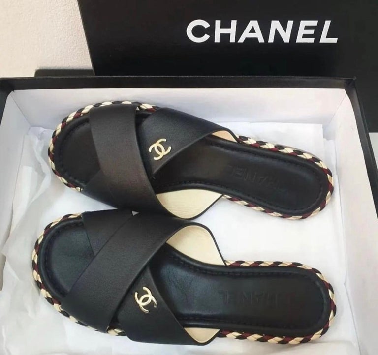 Chanel 2023 Interlocking CC Logo Slides - Black Sandals, Shoes