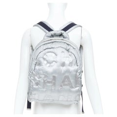 CHANEL 2017 Karl Lagerfeld Doudoune embossed metallic nylon small backpack